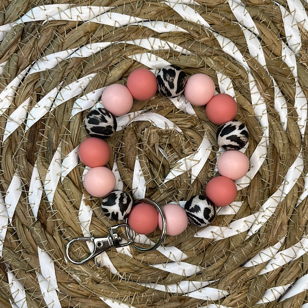 cheetah pink wristlet keyring