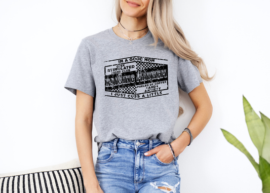 raising mayhem (grey) tee