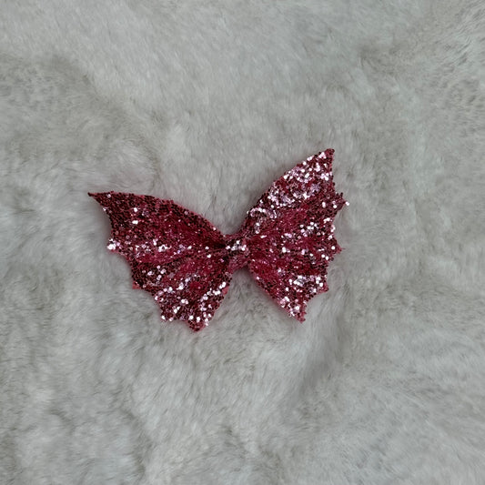 pink glitter bat - leather clip