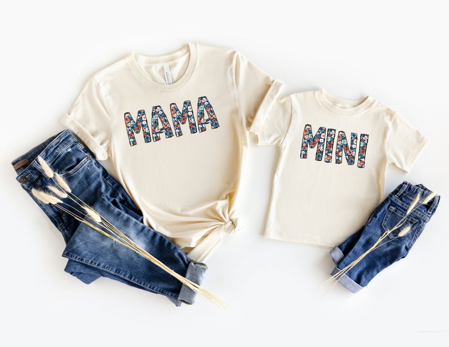 navy floral mama | mini tee set