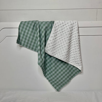 green gingham baby blanket