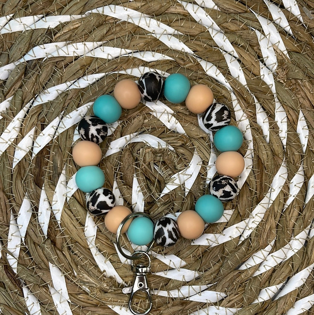 neutral cheetah wristlet keyring - larges