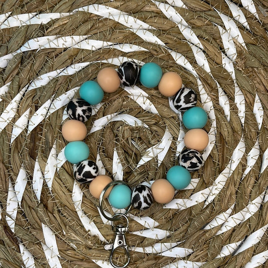 neutral cheetah wristlet keyring - larges