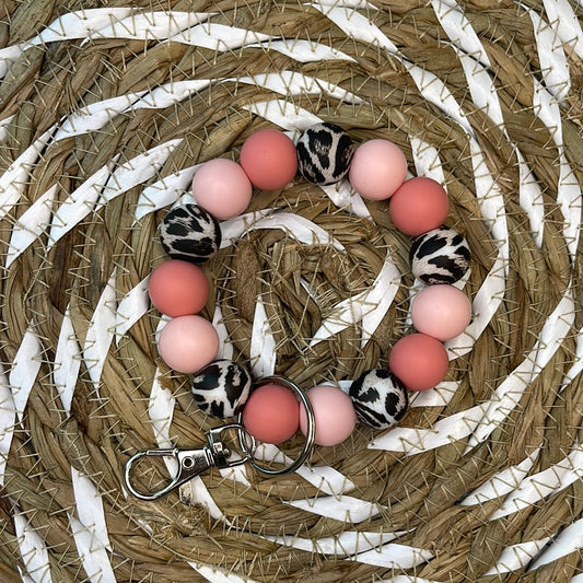 cheetah pink wristlet keyring